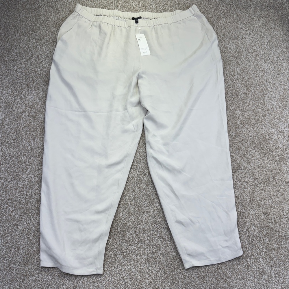 NWT Eileen Fisher Silk Georgette Crepe Ankle Pants Women’s 3X Bone Slouchy